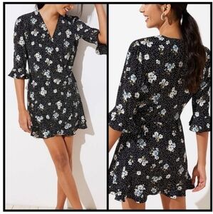 NWT LOFT Black Floral Wrap Skort Romper Dress Womens Size 4 Small